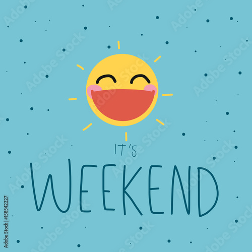 It is weekend cute sun smile on polka dot background vector illustration