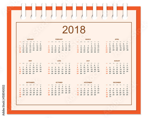 Business calendar for wall or desk year 2018