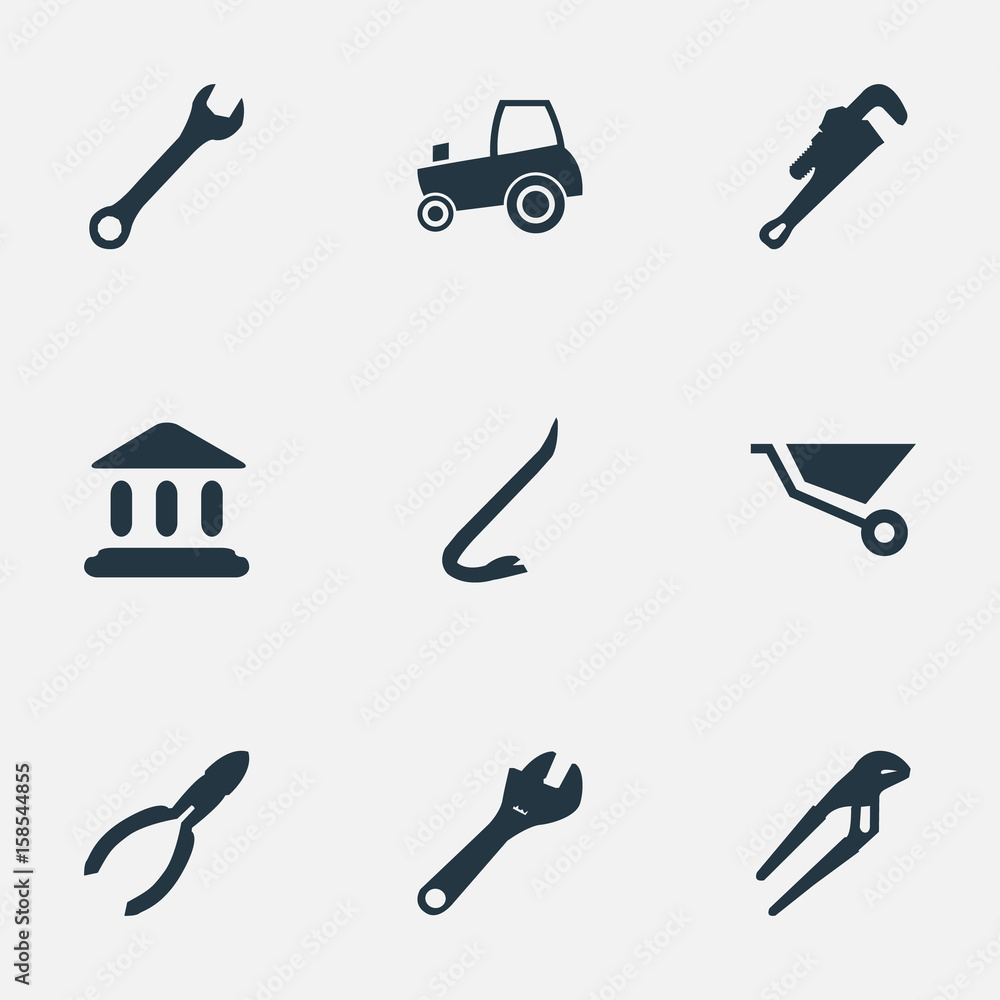 Vector Illustration Set Of Simple Build Icons. Elements Wrench, Nippers