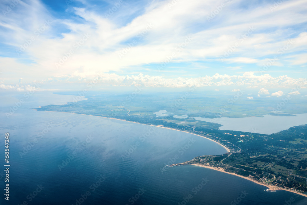 Panoramic view of endless beaches and Punta Ballena horn near city Punta del Este, Uruguay Atlantic coast