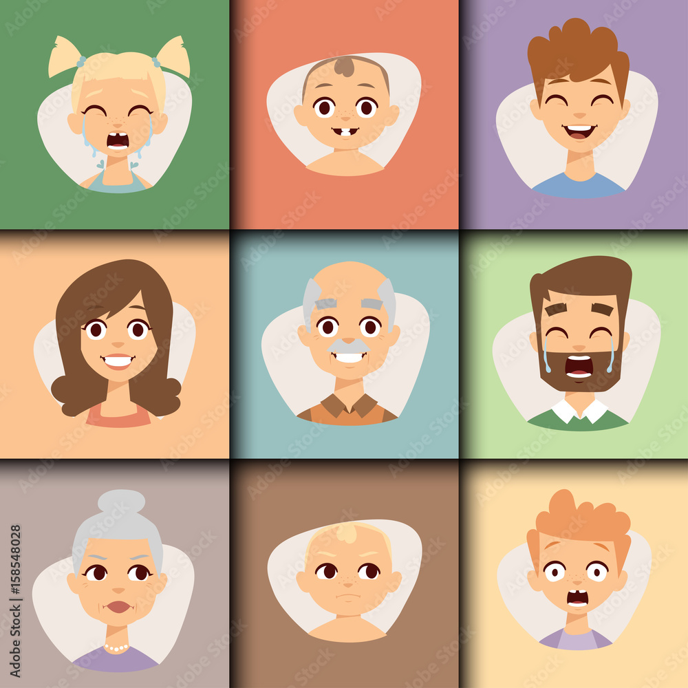 Vector set beautiful emoticons face of people smiling avatars happy characters illustration Vector set beautiful emoticons face of people smiling avatars happy characters illustration