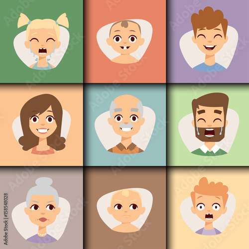 Vector set beautiful emoticons face of people smiling avatars happy characters illustration