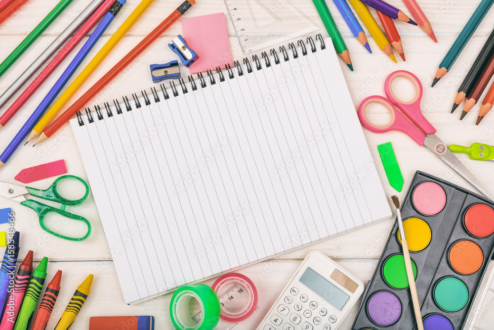 School supplies on white background School supplies on white background