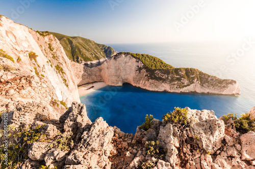 Fototapeta Naklejka Na Ścianę i Meble -  Amazing Navagio beach with shipwreck on Zakynthos island. Ionian sea, Greece.