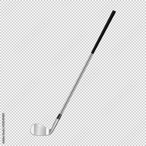 Realistic icon of classic golf club isolated on transparent background. Design template closeup in vector.