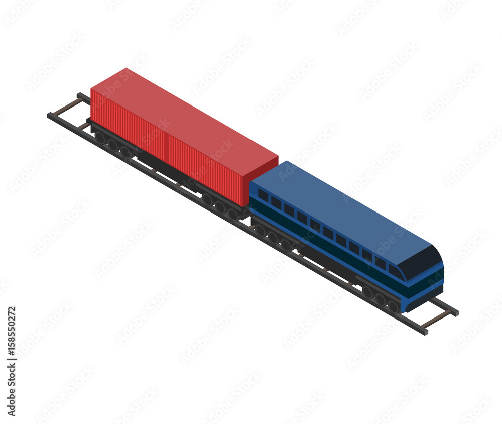 Railway cargo wagon icon. Side view freight container, cargo train on railroad isolated on white background vector illustration. Railway cargo wagon icon. Side view freight container, cargo train on railroad isolated on white background vector illustration.