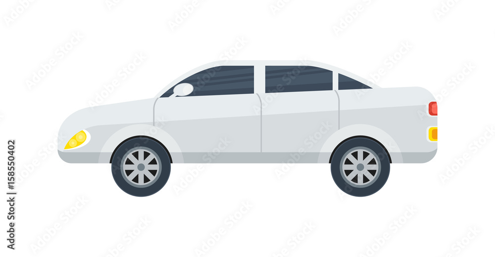 Modern sedan isolated icon. Family car, modern automobile, people transportation side view vector illustration.
