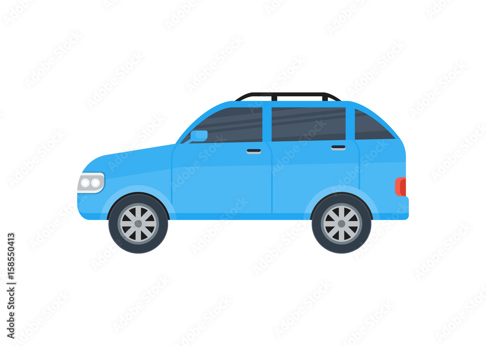 SUV car isolated icon. Off road jeep, modern automobile, people transportation side view vector illustration. SUV car isolated icon. Off road jeep, modern automobile, people transportation side view vector illustration.