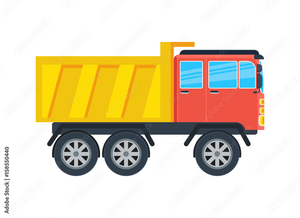 Commercial tipper isolated icon. Modern lorry car, freight transport side view vector illustration in flar design.