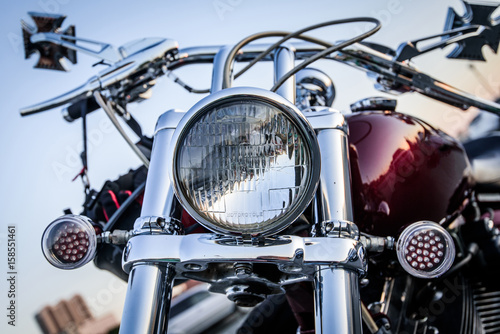 Motorcycle headlight. Close up.