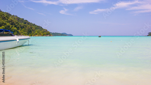 Beautiful landscapes of sky over the sea and tourists on beach in the summer at in Mu Ko Similan National Park, Phang Nga Province, Thailand