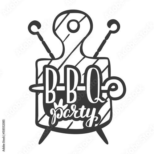 Barbecue party label, logo and emblem vector templates isolated on white background. Steak house restaurant menu design element