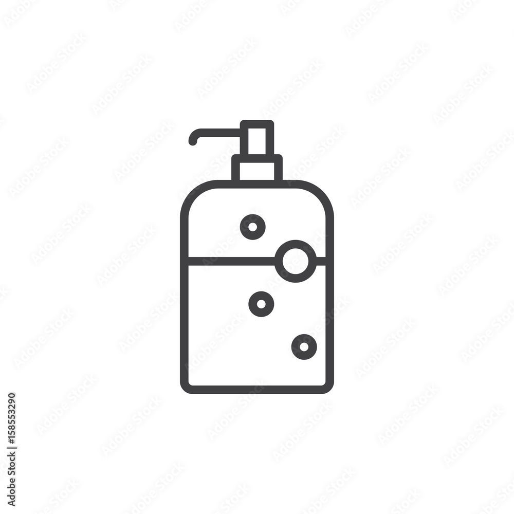 Soap dispenser bottle line icon, outline vector sign, linear style pictogram isolated on white. Symbol, logo illustration. Editable stroke. Pixel perfect Soap dispenser bottle line icon, outline vector sign, linear style pictogram isolated on white. Symbol, logo illustration. Editable stroke. Pixel perfect