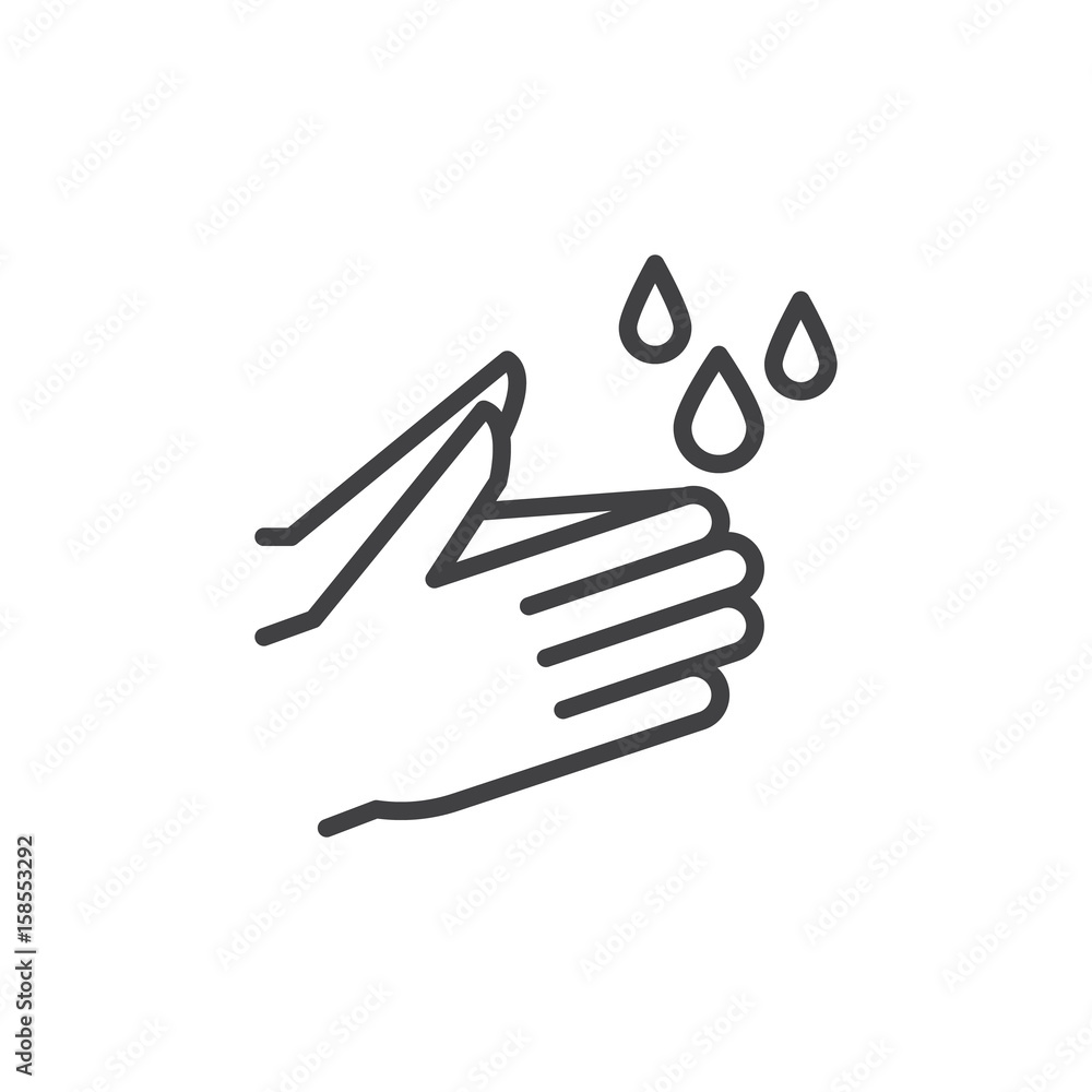 Wash hands line icon, outline vector sign, linear style pictogram isolated on white. Hygiene symbol, logo illustration. Editable stroke. Pixel perfect Wash hands line icon, outline vector sign, linear style pictogram isolated on white. Hygiene symbol, logo illustration. Editable stroke. Pixel perfect