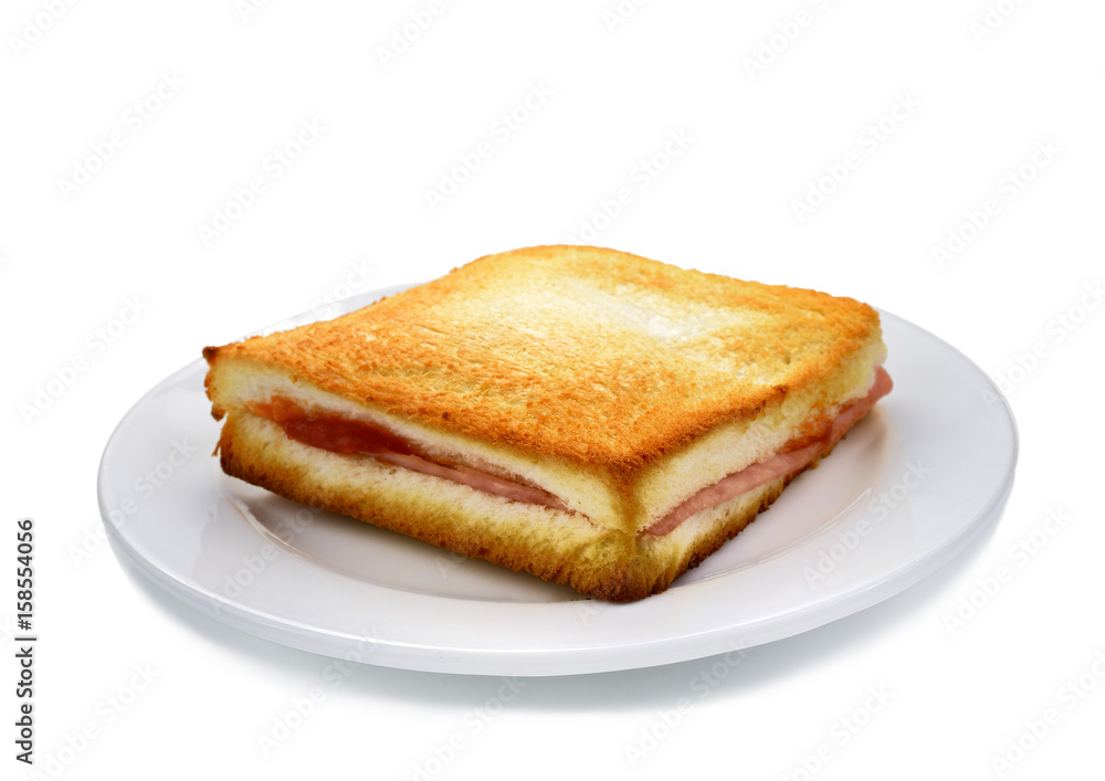 Sanwich ham&cheese on white plate Sanwich ham&cheese on white plate
