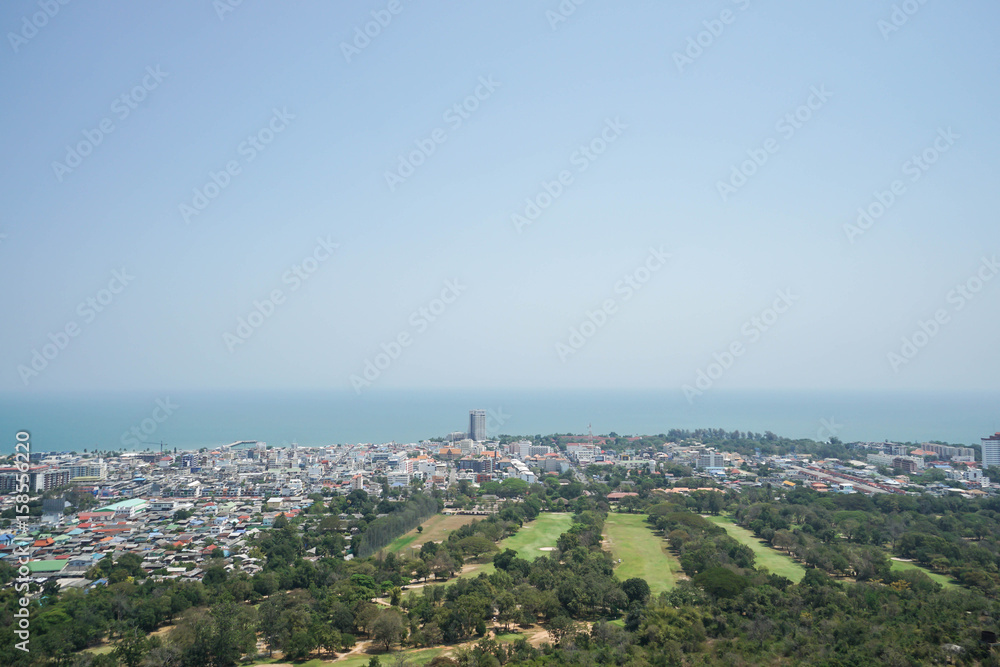top view of city nearby the sea in the south of Thailand