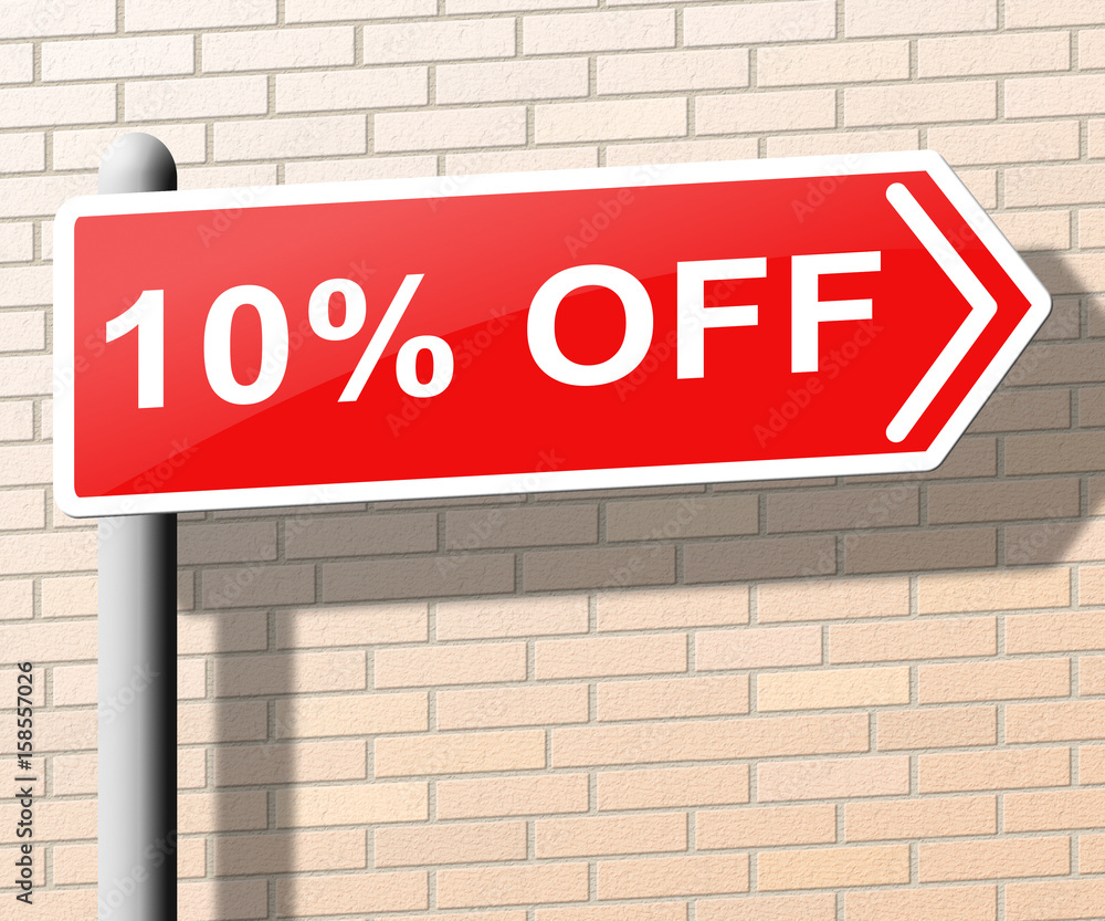Ten Percent Off Indicating 10% Discounts 3d Rendering
