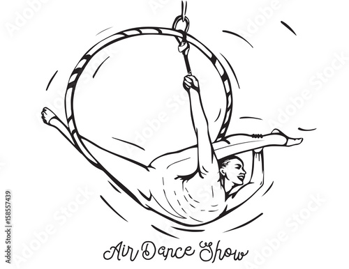 Air dance show. Vector illustration of a young girl dancing a hoop in the air.