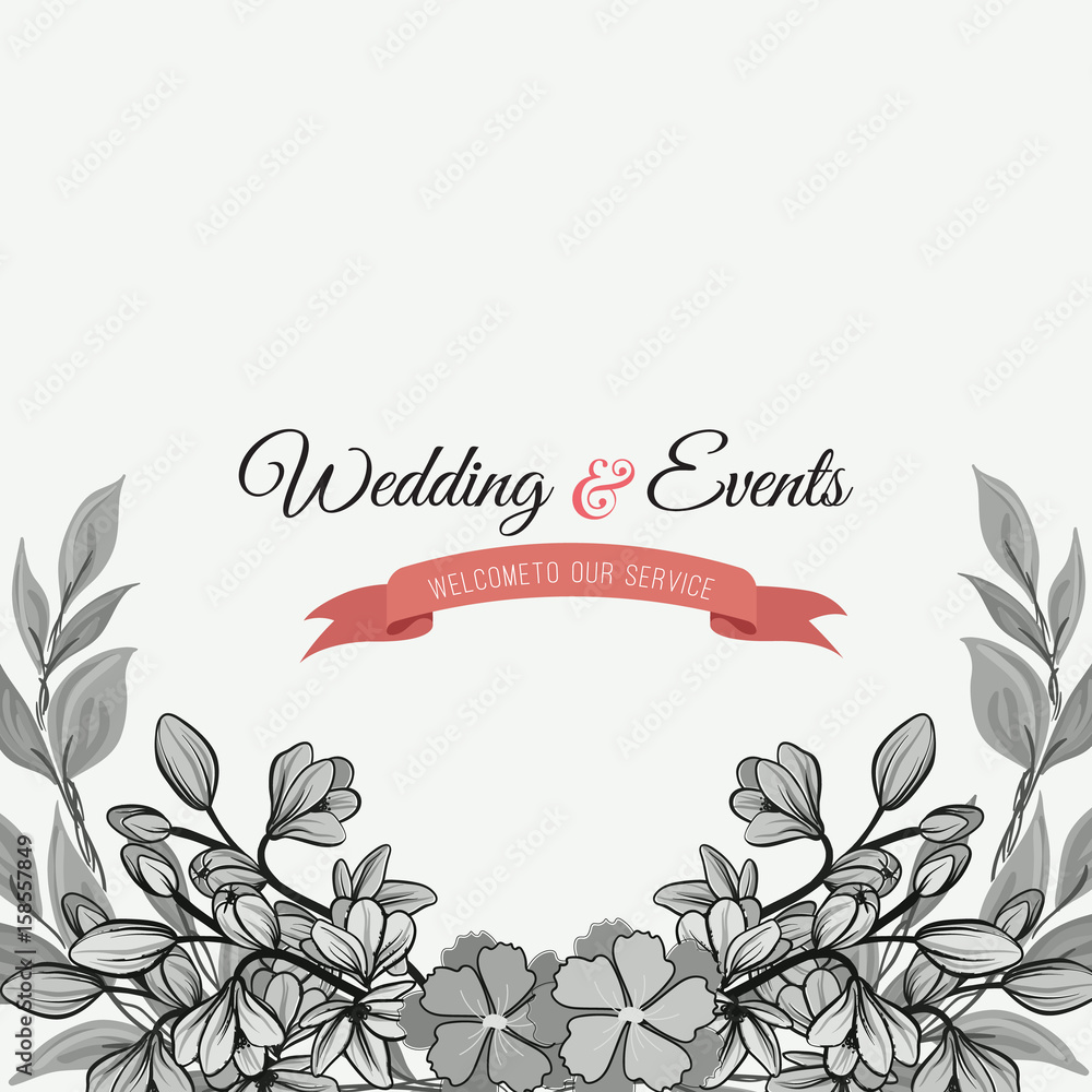 Trendy vector design the flowers and leaves. Wedding card