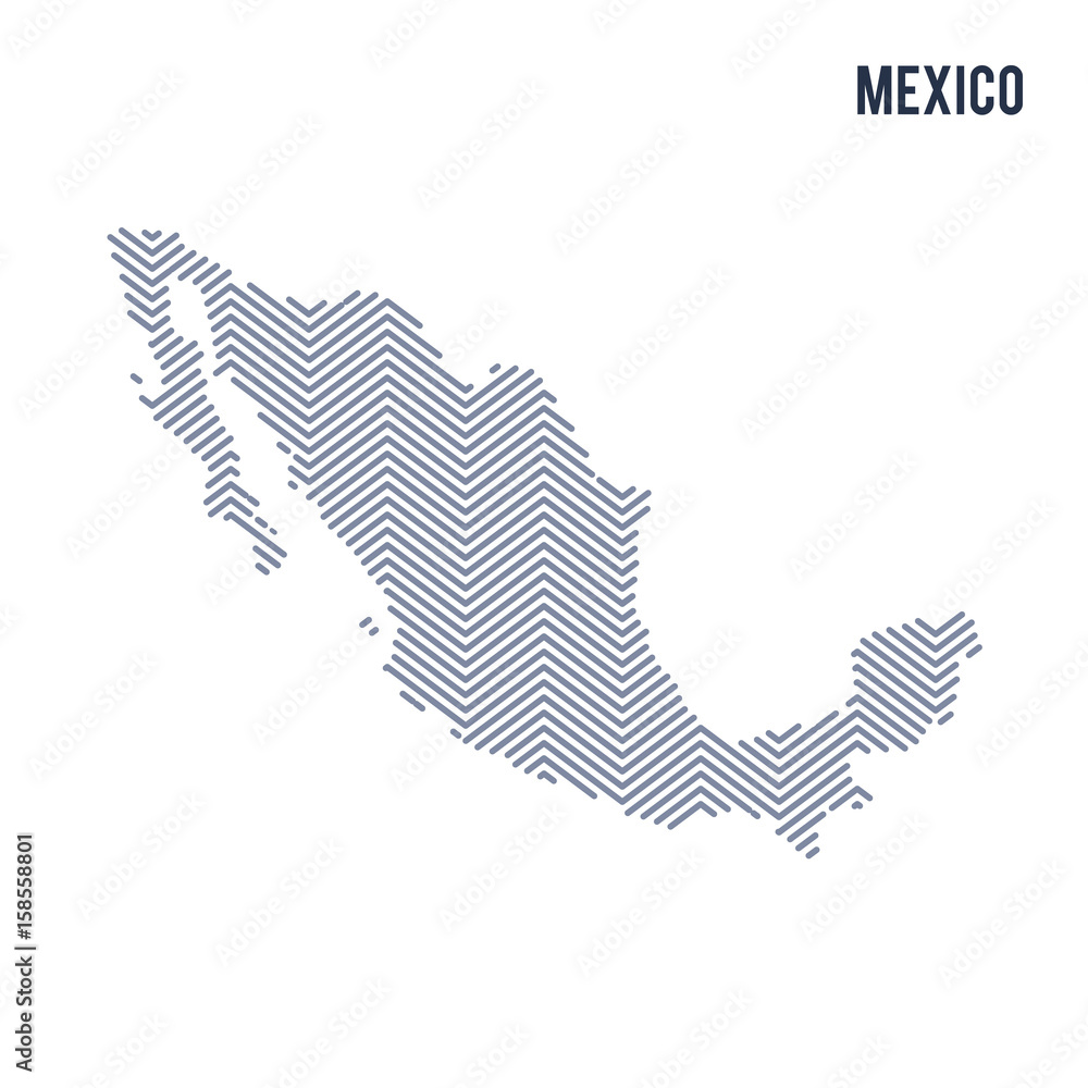 Vector abstract hatched map of Mexico isolated on a white background.