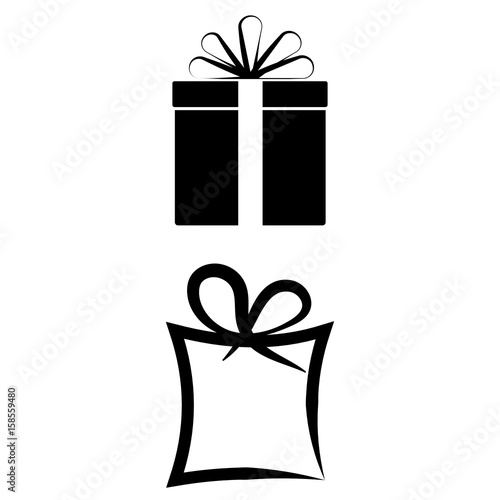 Set of 2 vectors. Pictogram gift icon. Black icon on white background.