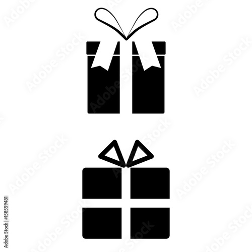 Set of 2 vectors. Pictogram present icon. Black icon on white background.