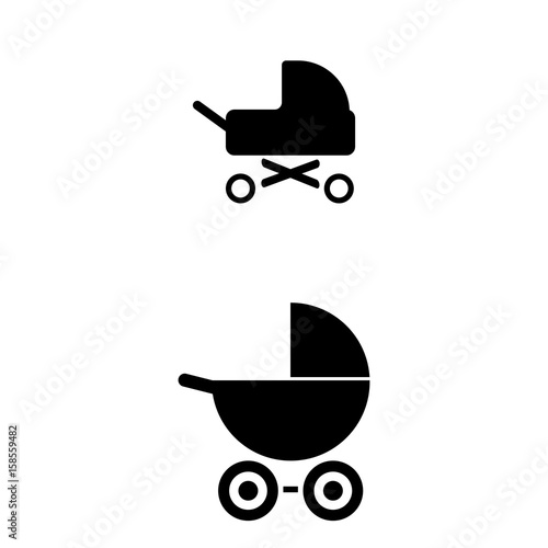 Set of 2 vectors. Pictogram stroller icon. Black icon on white background.