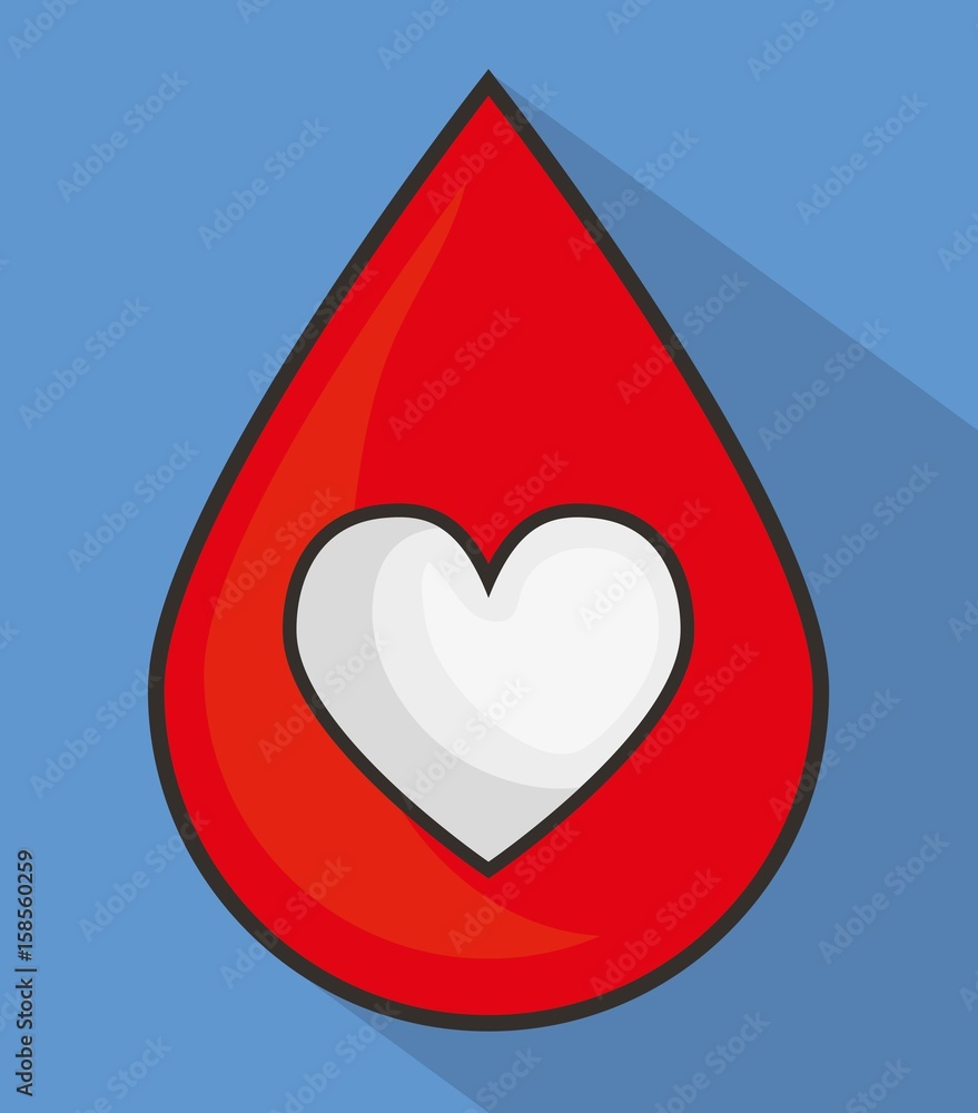blood drop with heart icon over blue background colorful design vector illustration