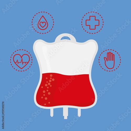 blood bag and medicine icons around over blue background colorful design vector illustration