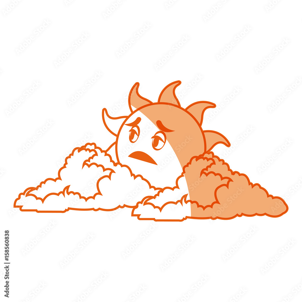 outlined sunny face smiling behind a cloud vector illustration