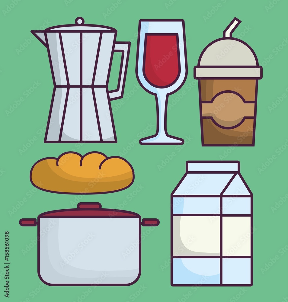 coffee maker and food related icons over green background colorful design vector illustration coffee maker and food related icons over green background colorful design vector illustration