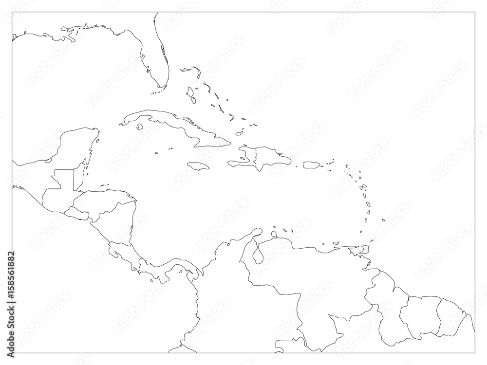 Central America and Carribean states political map. Black outline borders. Simple flat vector illustration.