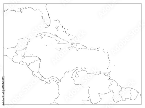 Central America and Carribean states political map. Black outline borders. Simple flat vector illustration.