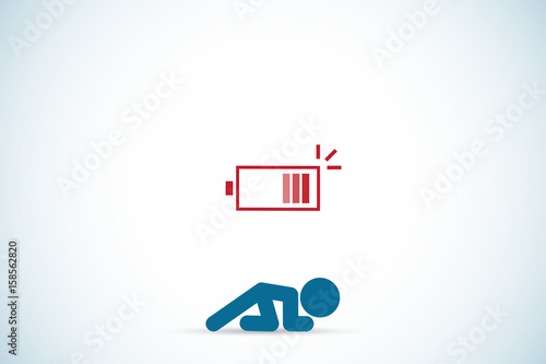 stick man with low battery icon, business concept
