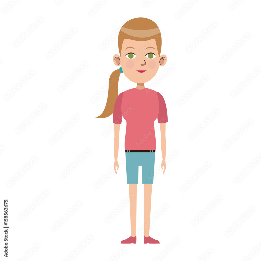 cute woman looking away view front vector illustration