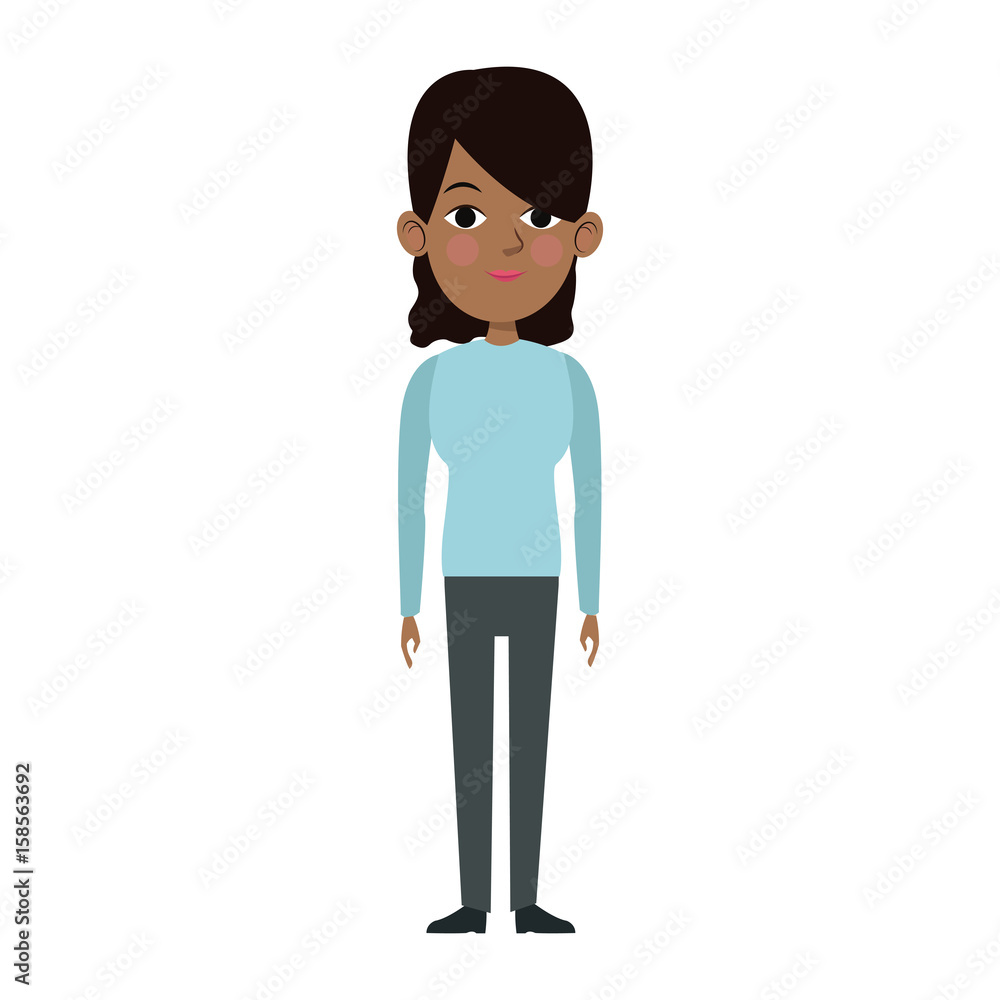 cute woman looking away view front vector illustration