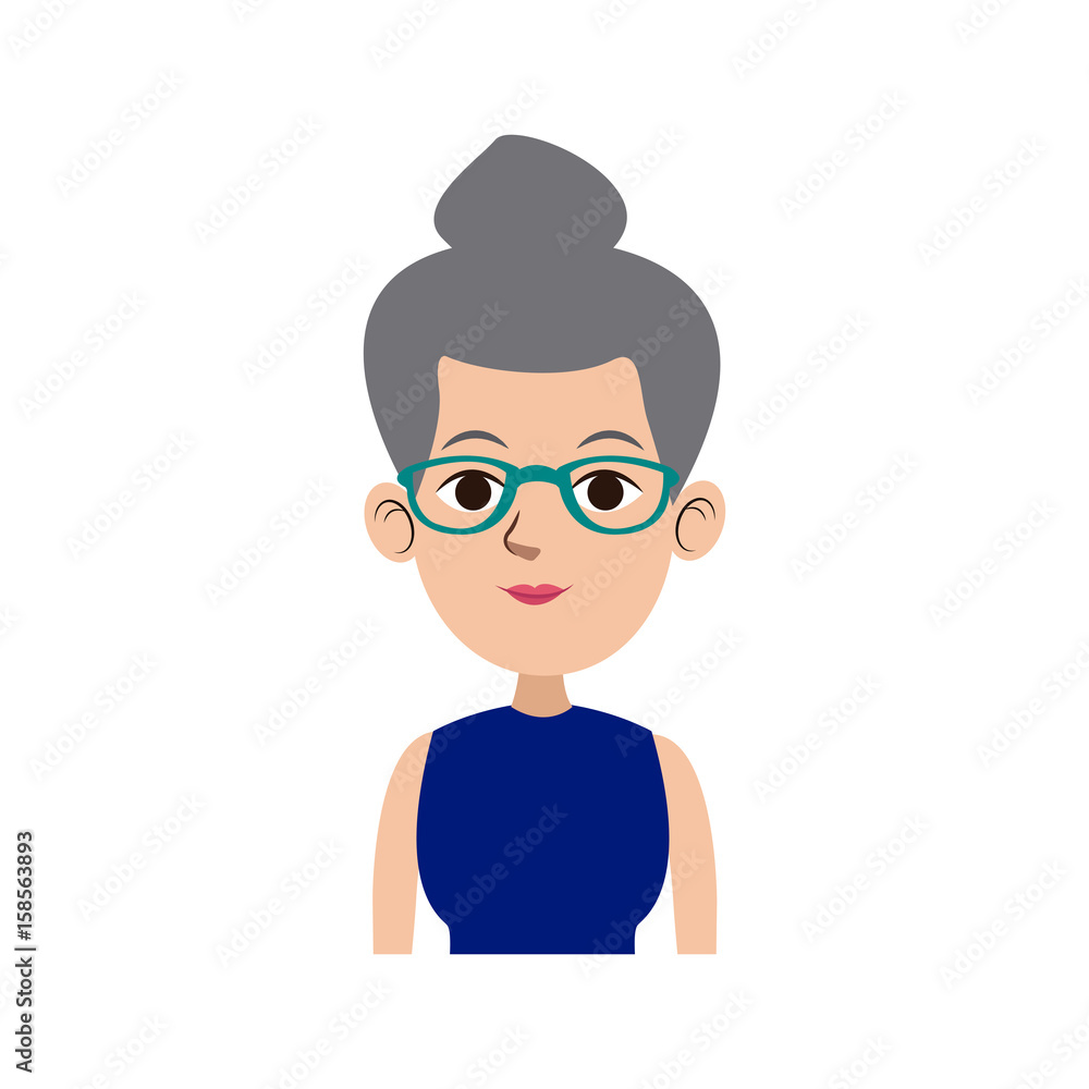 cute woman looking away view front vector illustration