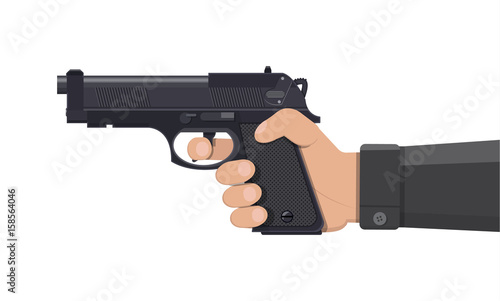 Pistol gun, automatic modern handgun in hand