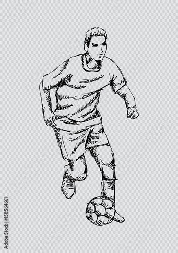 Football (soccer) player with ball. Sketchy style.