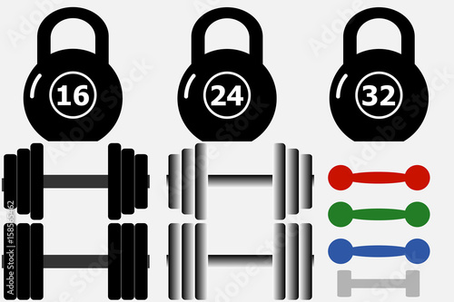 A set of weights and dumbbells