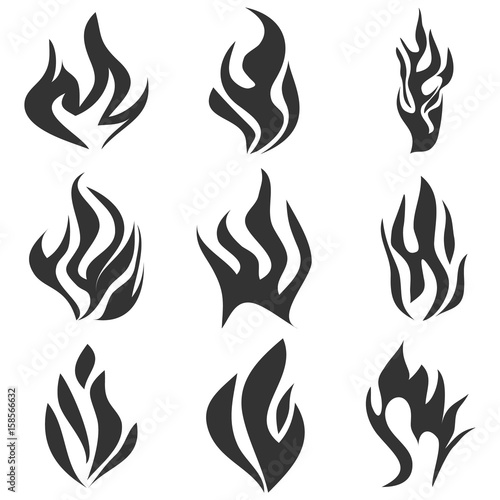 Fire flames tattoo set