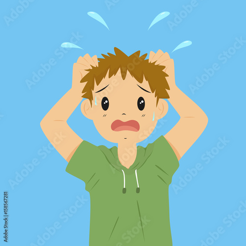 vector illustration of anxious boy