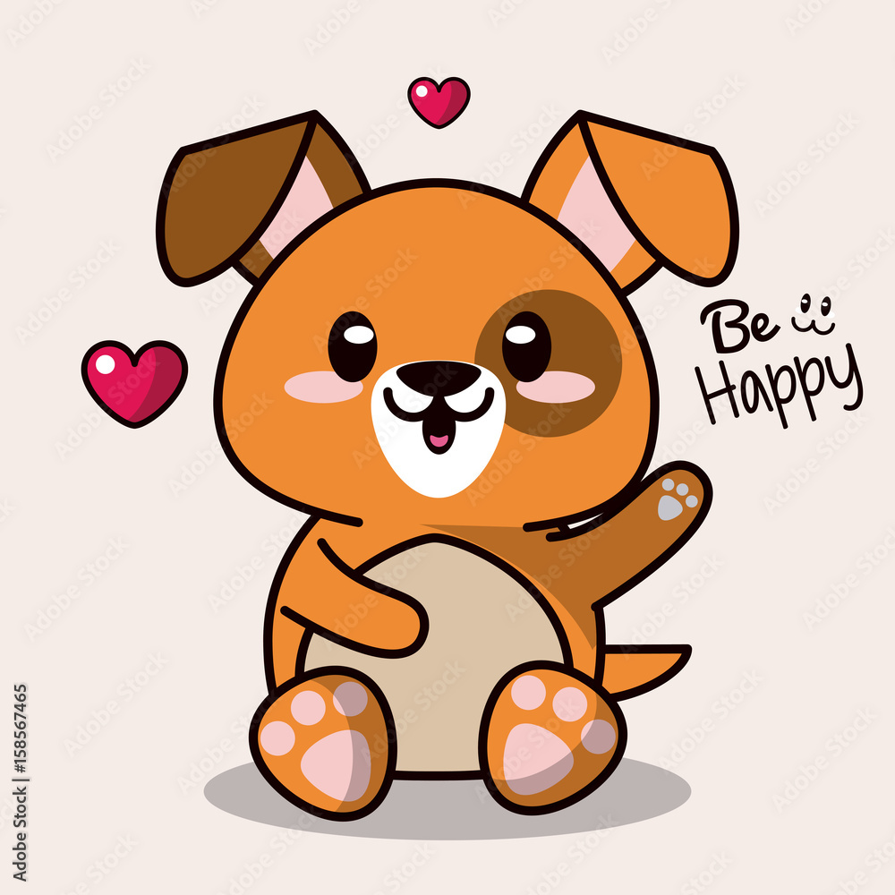 Obraz premium color background with cute kawaii animal dog greeting expression vector illustration
