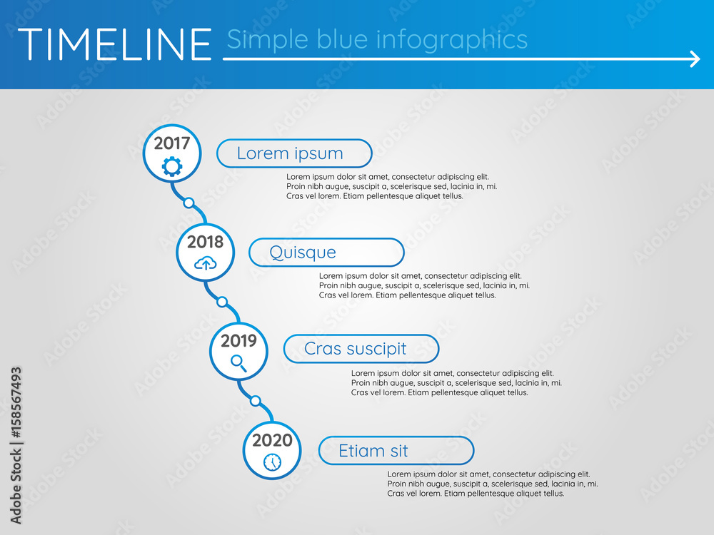 Simple blue timeline 17, infographics vector
