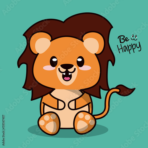 color background with cute kawaii animal lion with mane vector illustration