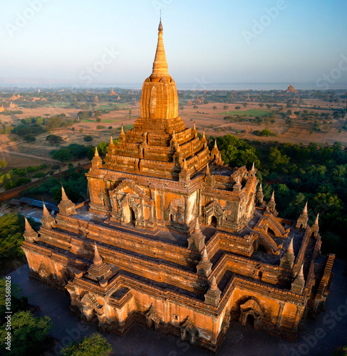 Aerial view to Htilominlo temple at the dawn at Bagan  Myanmar