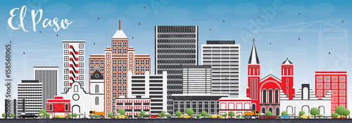 El Paso Skyline with Gray Buildings and Blue Sky.