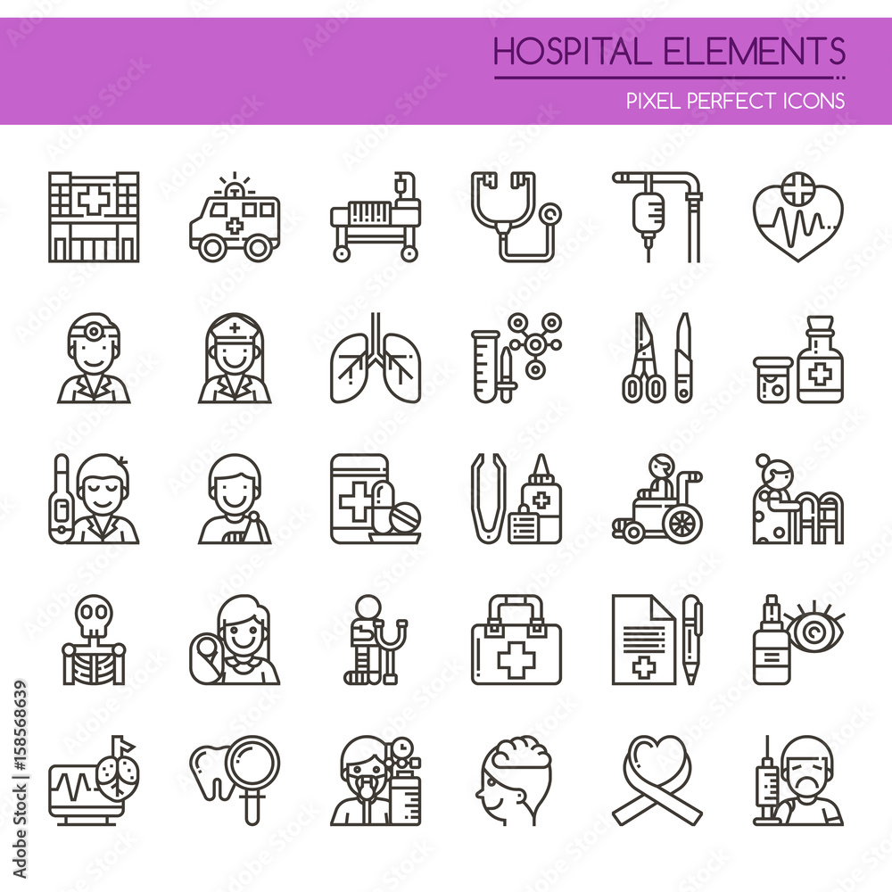 Hospital Elements , Thin Line and Pixel Perfect Icons. Hospital Elements , Thin Line and Pixel Perfect Icons.