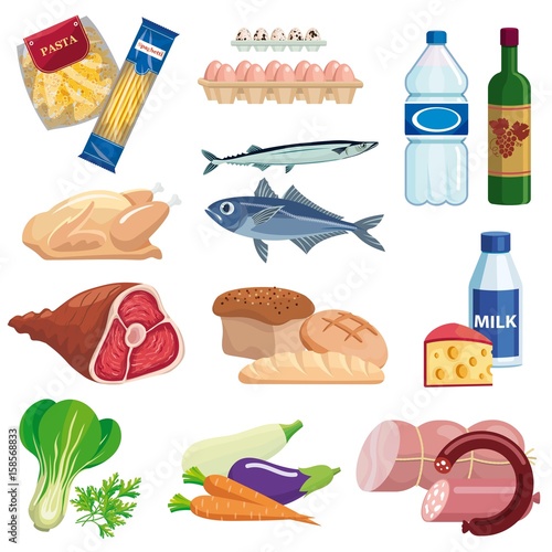foodstuffs. set of colored vector icons on a white