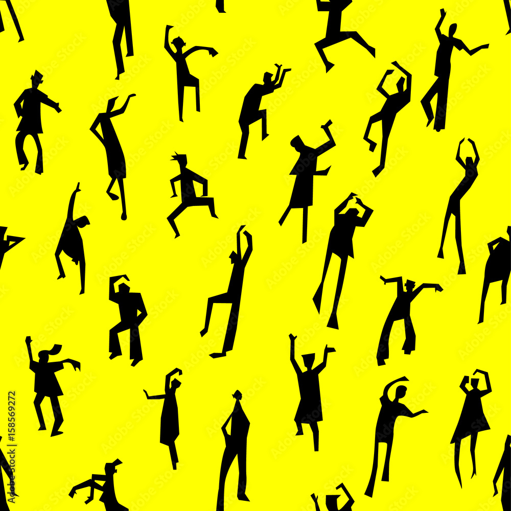 Dancing people semless pattern. People figures in motion. Background with silhouettes of moving person. Dancing people semless pattern. People figures in motion. Background with silhouettes of moving person.
